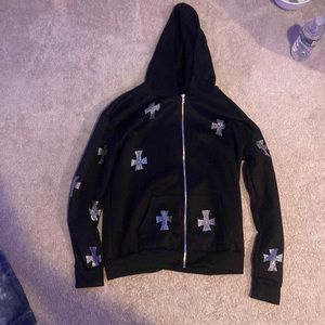 Studded Cross Black Zip Up Hoodie